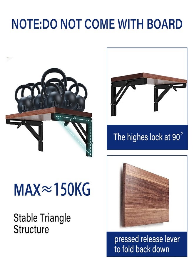 Medach Folding Wall Mounted Shelf Brackets, Heavy Duty Black Metal for Bendable Table, Space Saving (8 Inch, 6 Pcs) - Image 4
